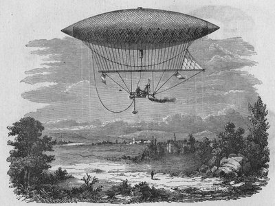 Henry Giffard is testing a 44-metre long steam aerostat. In” Album de la Science””, Éditions Jouvet av Unknown artist