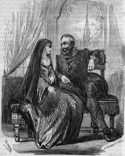 Henry IV, konge av Frankrike (1553-1610) med abbedissen av Montmartre Marie de Beauvilliers - Gravering fra 1800-tallet av Unknown artist