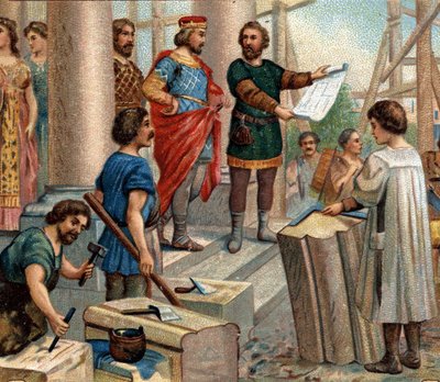 Historiske episoder av kjente byer: Clovis elit Paris som permanent bolig (i 508). Kromolitografi fra 1800-tallet. av Unknown artist