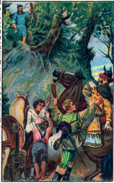 Historien til Guillaume Tell (William Tell) (legendariske helter fra sveitsisk uavhengighet): Gesslers død. Kromolitografi fra slutten av 1800-tallet. av Unknown artist
