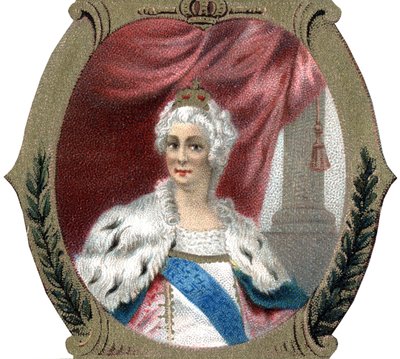Russlands historie: Portrett av Katarina II av Russland (1729-1796). Sen kromolitografi på 1800-tallet. av Unknown artist