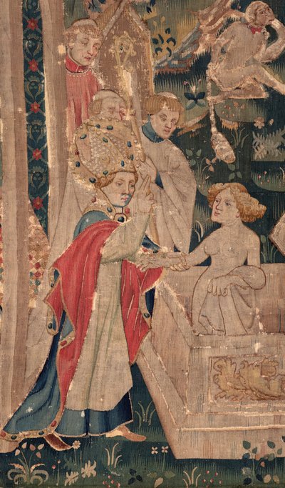 Historien om Saint Piat og Saint Eleuthère, scene 12: Oppstandelsen til tribunens datter Detalj. av Unknown artist