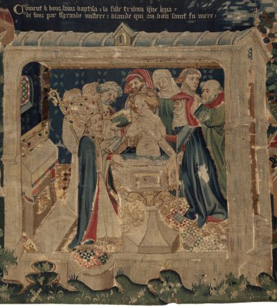Historien om Saint Piat og Saint Eleuthère, scene 13: Dåpen til Blanda av Unknown artist