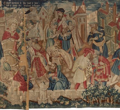 Historien om Saint Piat og Saint Eleuthère, scene 4: Hirineus ødelegger idolet til Tournai-folket av Unknown artist
