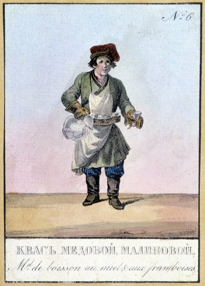 Drikkehandler med honning og bringebær i Russland på 1800-tallet. Illustrasjon av 1800-tallet. av Unknown artist