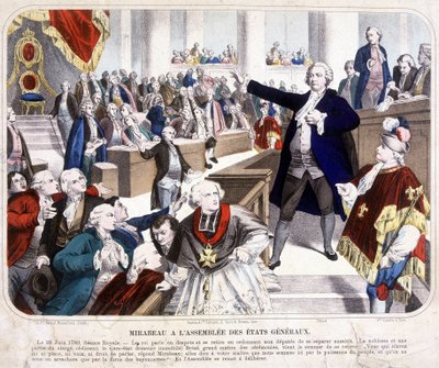 Honore Gabriel (Honore-Gabriel) Riqueti, greve av Mirabeau (1749-1791) ved forsamlingen til États Génales: «Gå og fortell din herre at vi er her ved folkets makt og at de bare vil bli tatt fra oss ved kraft av bajonettene"" den 23 av Unknown artist