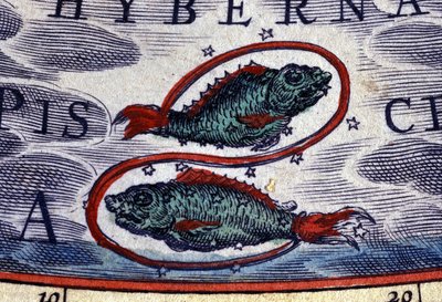 Horoskop: dyrekretsens tegn, Fiskene. 1500-talls gravering. av Unknown artist