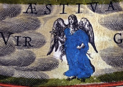 Horoskop: dyrekretsens tegn, jomfruen. 1500-talls gravering. av Unknown artist