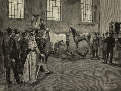 Hesteauksjon i Tattersall, Storbritannia, gravering fra L#39;Illustrazione Italiana, år XXI, nr. 21, 27. mai av Unknown Artist