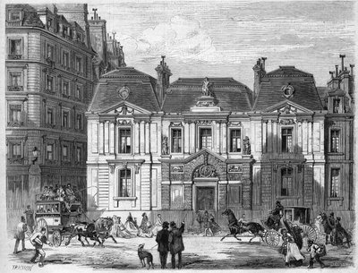 Hotel Carnavalet i gaten som den gang ble kalt Culture Sainte Catherine i Paris i dag Musee Carnavalet rue de Sevigne i Marais-distriktet. Gravering i "" L'univers Illustrée"" av Unknown artist