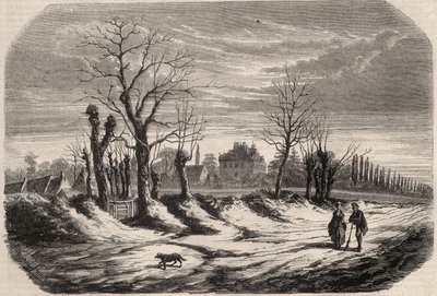 House of George Sand (1804-1876) (Aurore Dupin), baronesse Dudevant til Nohant Vic (Nohant-Vic) i Indre (36). Gravering i “Le Monde illustrious”” fra 1857. Privat samling. av Unknown artist