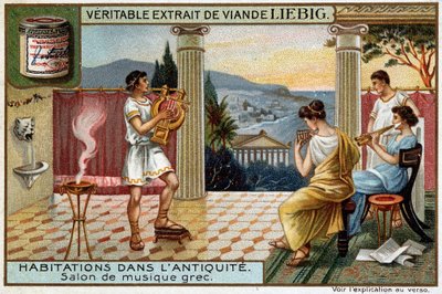 Houses in the Antiquite: Gresk Music Room - Liebig Chromolithography av Unknown artist