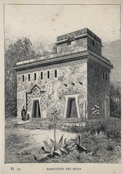 Housing of the Incas - gravering av 1889 i "History of human habitation at the Universal Exhibition of 1889, by Mr Charles GARNIER - Librairie centrale des beaux-arts Paris 1889 av Unknown artist
