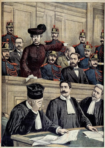 Humbert-saken: rettssaken mot Therese Humbert (1856-1918), representert av en fransk kjeltring, som utga seg for å være arven til en amerikansk millionær. 1903 Privat samling av Unknown artist