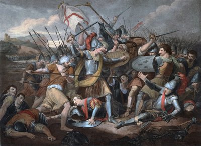 Hundreårskrig: "" Slaget ved Agincourt den 25.10.1415"" - Gravering av Unknown artist