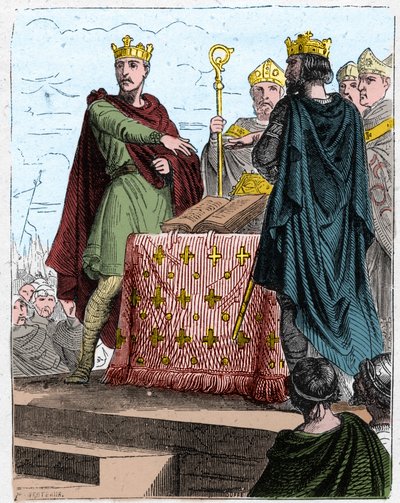 Hundreårskrig: Behandler Bretigny 8. mai 1360, på slottet i Bretigny (nær Chartres), mellom de fullmektige til kong Edward III av England og de til Charles, sønn av kong John II av Frankrike. av Unknown artist