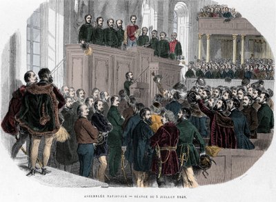 Ungarsk revolusjon i 1848: Første møte i nasjonalforsamlingen i Ungarn 5. juli 1848. Gravering i «Hungary Historique av J. Boldenyi Paris 1853»» av Unknown artist