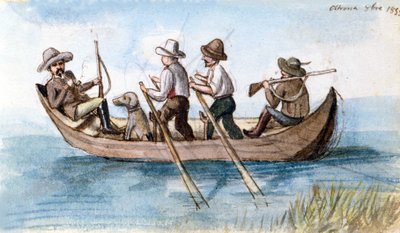 Jegere i merregårdene. Tegning av Unknown artist