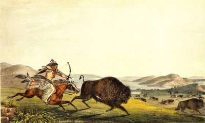 Jakt på bison i Nord-Amerika. sd. 1800-tallet. av Unknown artist