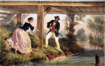 Jakt på gjedde i England. 1800-talls gravering. Gien, jaktmuseum av Unknown artist