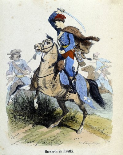 Husarer av Rautki i 1720 jagerfly. av Unknown artist