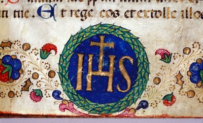 IHS kristent symbol hvis betydning er Jesus. 1400-talls manuskript. av Unknown artist