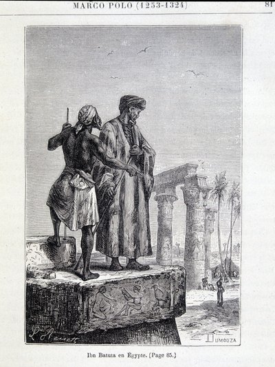 Ibn Battuta (1307-1377) i Egypt - i "" Discovery of the Earth"" av Jules Verne av Unknown artist
