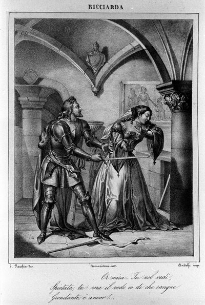 Illustrasjon for akt IV av "Ricciarda" av den italienske poeten og dramatikeren Ugo Foscolo (1778-1827) 1800-tallet av Unknown artist