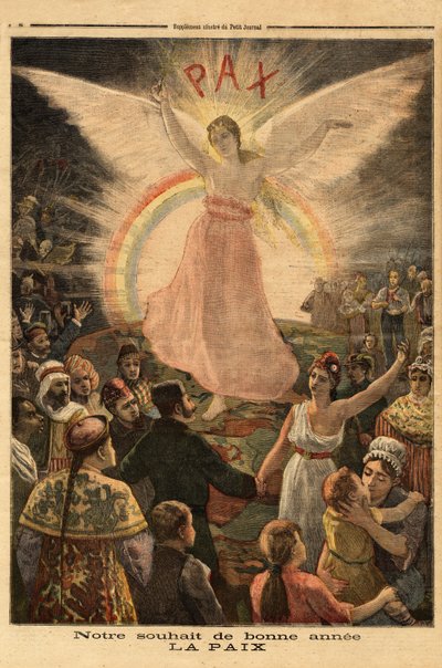 Illustrasjon til nyttårshilsen 1894, fred for alle nasjoner. Gravering i "" Le petit journal"" 1/01/1894. Selvas samling. av Unknown artist