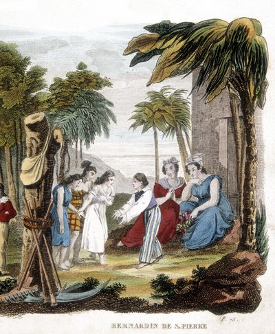 Illustrasjon av "Paul and Virginie" av Bernardin de Saint Pierre (1737-1814). Gravering av 1800-tallet. av Unknown artist