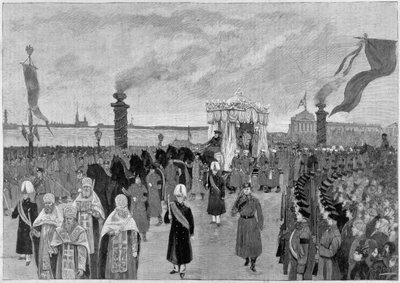 Illustrasjon av begravelsen til tsar Alexander III i 1894. av Unknown artist