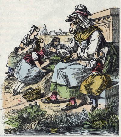 Illustrasjon av fortellingen "Good Mom Sheep"". I "" Fortellinger fra hjemmet for de minste"". Anonym gravering fra 1800-tallet. av Unknown artist