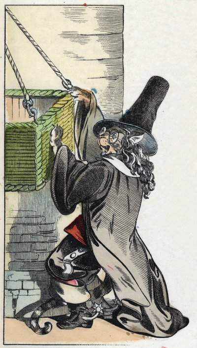 Illustrasjon av eventyret "Den forferdelige Raminagrobis og musene""" tegner fabler av Jean de la Fontaine. I "" Fortellinger fra hjemmet for de minste"". Anonym gravering fra 1800-tallet. av Unknown artist
