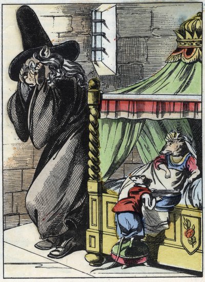 Illustration of the tale “The terrible Raminagrobis and the mice””” character draws fables by Jean de la Fontaine. In “” Tales from the home for the little ones””. Anonymous engraving of the 19th century. av Unknown artist