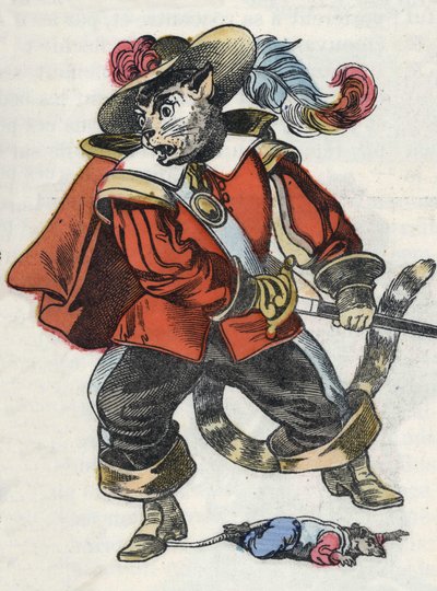 Illustration of the tale “The terrible Raminagrobis and the mice””” character draws fables by Jean de la Fontaine. In “” Tales from the home for the little ones””. Anonymous engraving of the 19th century. av Unknown artist