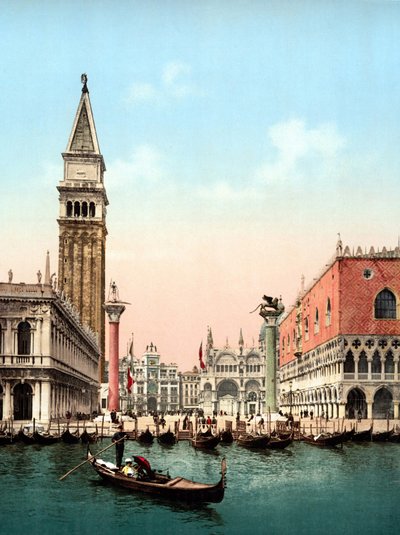 Illustrasjon som representerer Markusplassen i Venezia. Fotokrom fra slutten av 1800-tallet. av Unknown artist