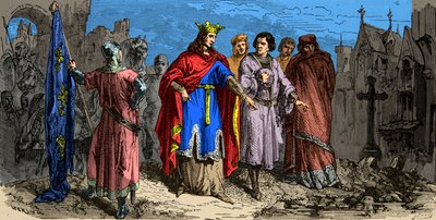 I 1186 beordret Philippe Auguste (1165-1223) å asfaltere gatene i Paris, gravering fra 1800-tallet av Unknown artist