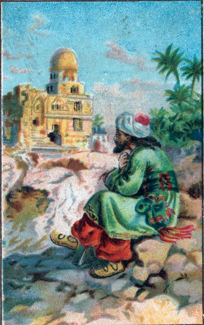 Foran ruinen: Fortellingen om Ma'ruf (Maruf) spareren "" De tusen og en natt" (de 1001 nettene eller Le mille e una notte, Arabian Nights), kromolitografi fra slutten av 1800-tallet. av Unknown artist