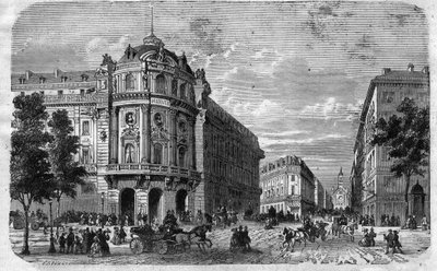 Innvielse av det nye Theatre du Vaudeville i Paris, på hjørnet av Boulevard des Capucines og Chaussee d