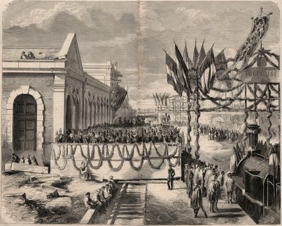 Innvielse av jernbanen fra Toulouse til Sete i 1857. Gravering i «Le Monde illustrious»» fra 1857. Privat samling. av Unknown artist