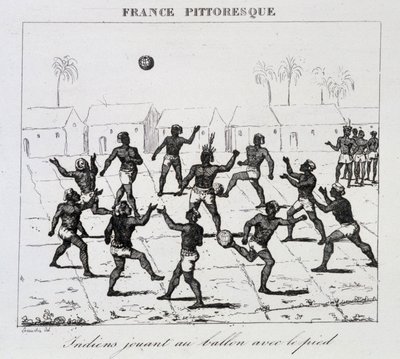 Indianere (Sør-Amerika) som spiller ball med foten av Unknown artist