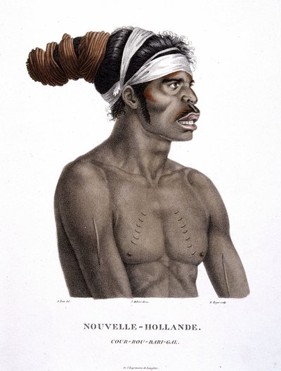 Urbefolkningen Cour-Rou-Bari-Gal fra New Holland - i "" Discoveries to the Southern Lands"" av herrerne Lesueur og Peer av Unknown artist