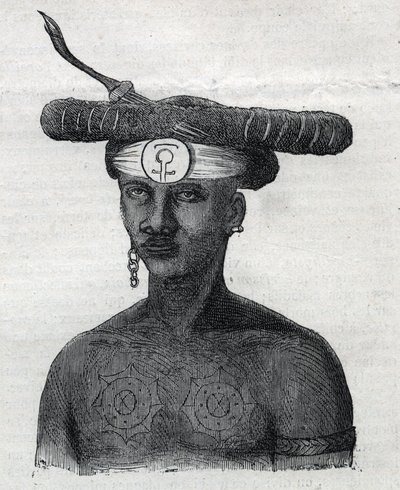 Indigenous people of New Guinea (New Guinea): inhabitant of the Arfaque Mountains. Engraving in “” L