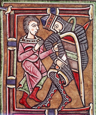 Forbokstav E med David og Uria, ektefelle til Batseba (miniatyr av Unknown artist
