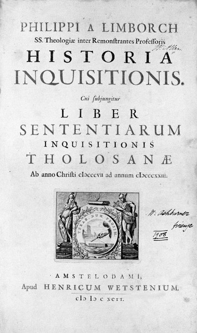 Inkvisisjon. Frontispice til "History of the Inquisition", Amsterdam 1692. av Unknown artist