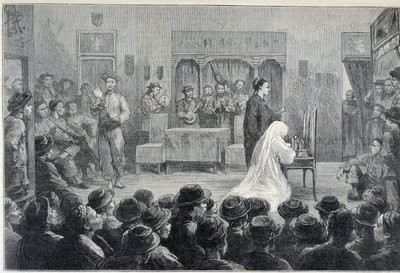 Inne i et kinesisk teater i California, mot slutten av 1800-tallet. av Unknown artist