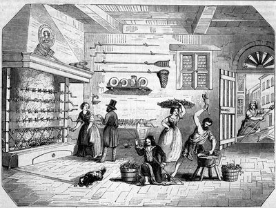 Inne i en marin ålfabrikk i Comacchio, Italia. av Unknown artist
