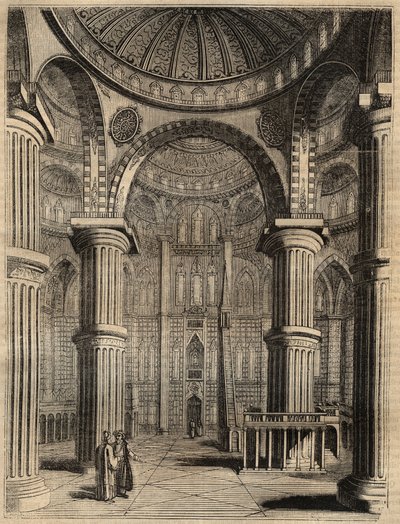 Interiør av den blå moskeen, Istanbul, Tyrkia - 1838 - gravering - av Unknown artist