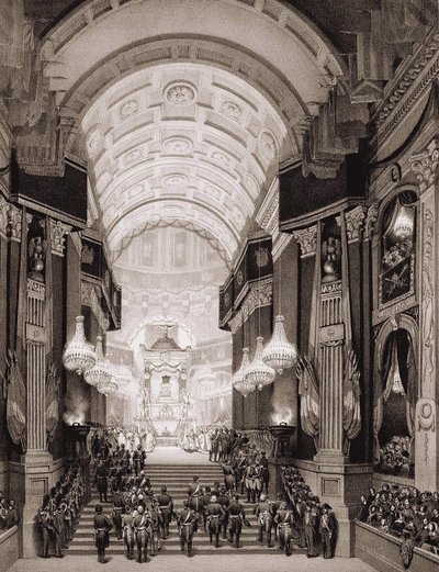 Interiør i Invalidkirken under den religiøse seremonien 15.12.1840. (Overføring av aske fra Napoleon I til Invalides) av Unknown artist