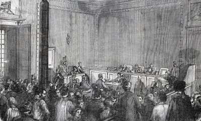 Innvendig visning av kriminalomsorgspolitiet, 6. kammer i Paris på 1800-tallet - Gravering i "Tableau-de-Paris" av Edmond Texier av Unknown artist